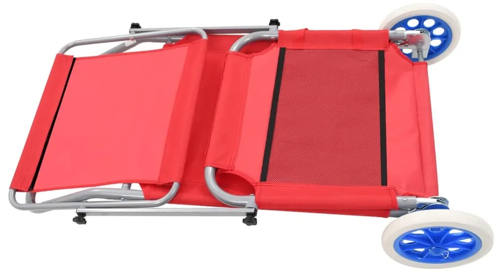 Espreguiçadeira dobrável com toldo e rodas aço vermelho
