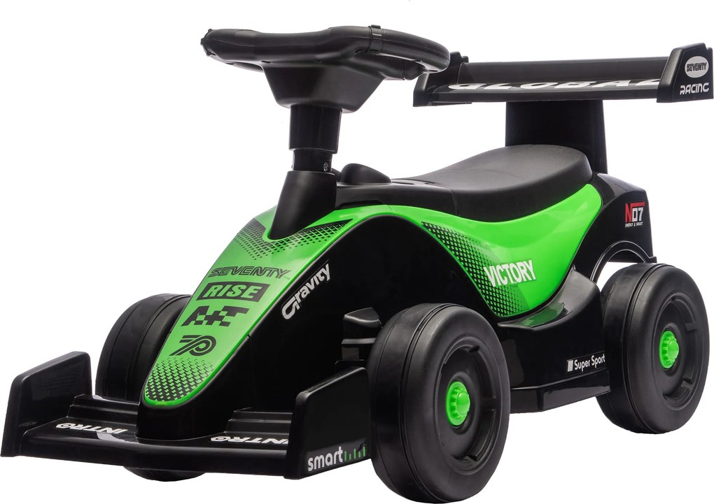 Andarilho para crianças F1, veículo para empurrar com volante musical, rodas silenciosas e porta-bagagens, 18-36 meses, verde