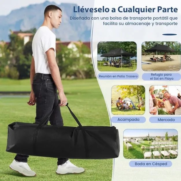 Tenda para festas dobrável impermeável de 300 x 600 cm com bolsa de transporte Proteção solar jardim preta