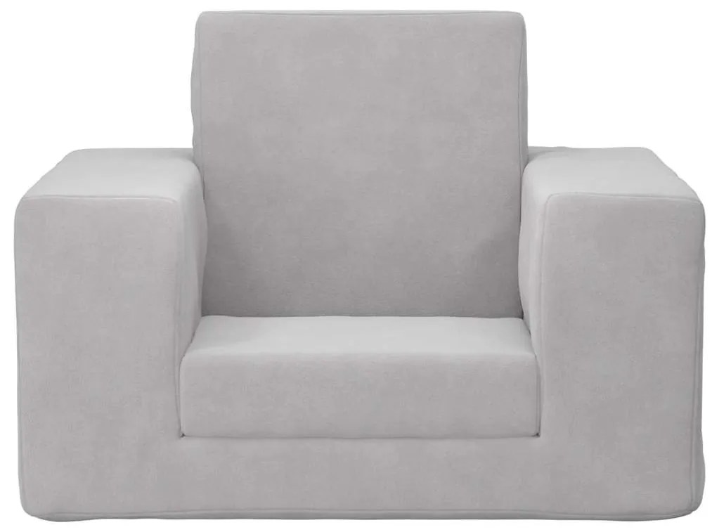 Sofá-cama infantil pelúcia macia cinzento-claro