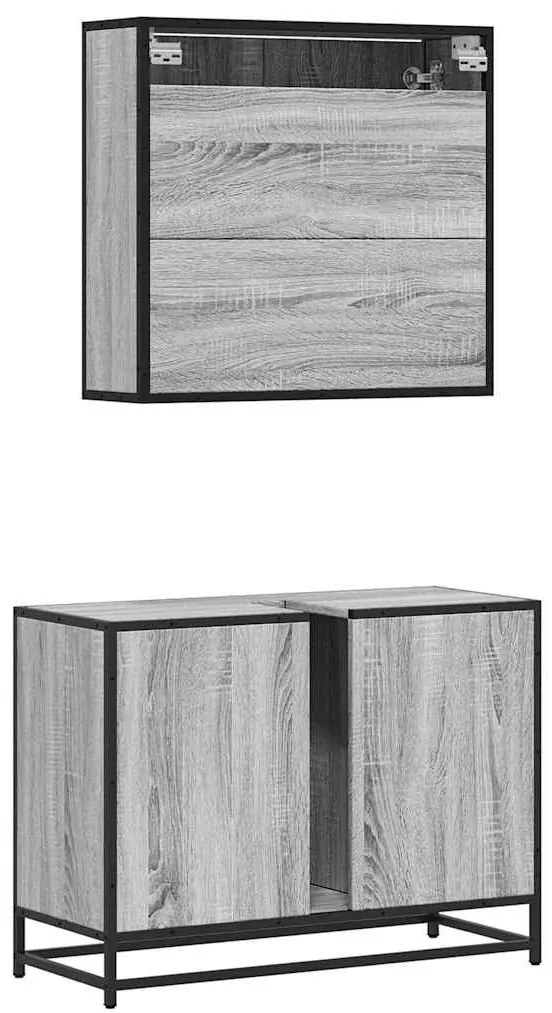 2 pcs conjunto móveis WC derivados de madeira sonoma cinza