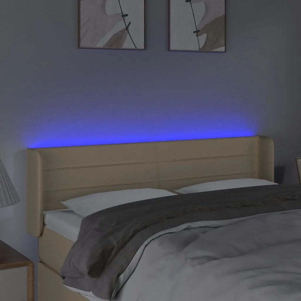 Cabeceira de cama c/ luzes LED tecido 147x16x78/88 cm cor creme
