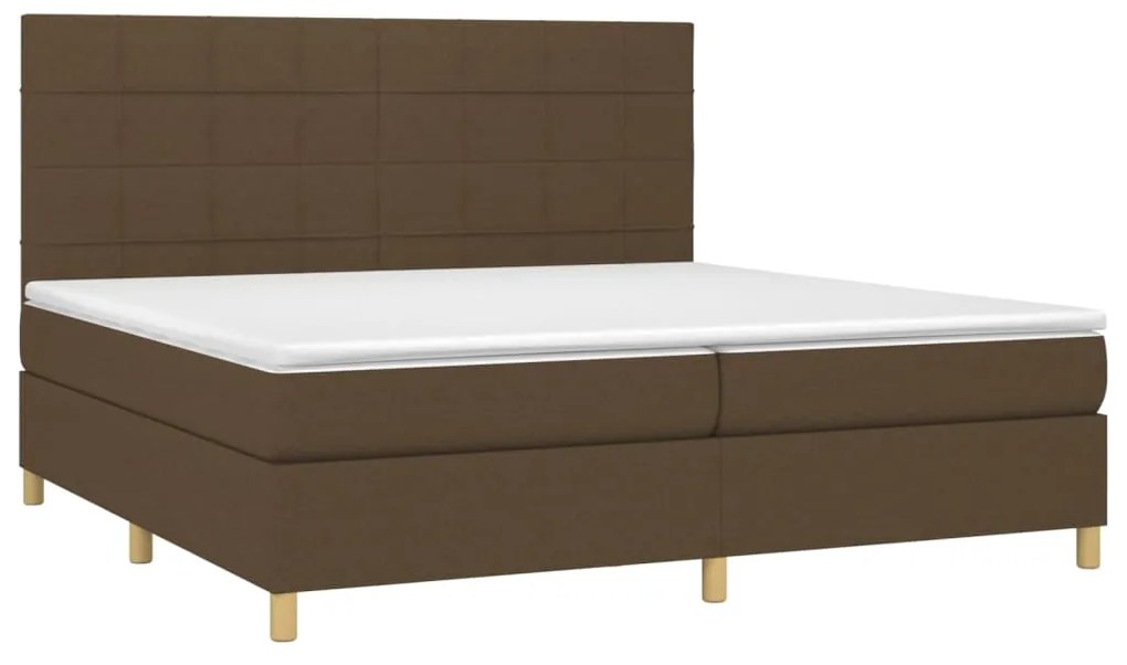 Cama box spring c/ colchão/LED 200x200cm tecido castanho-escuro