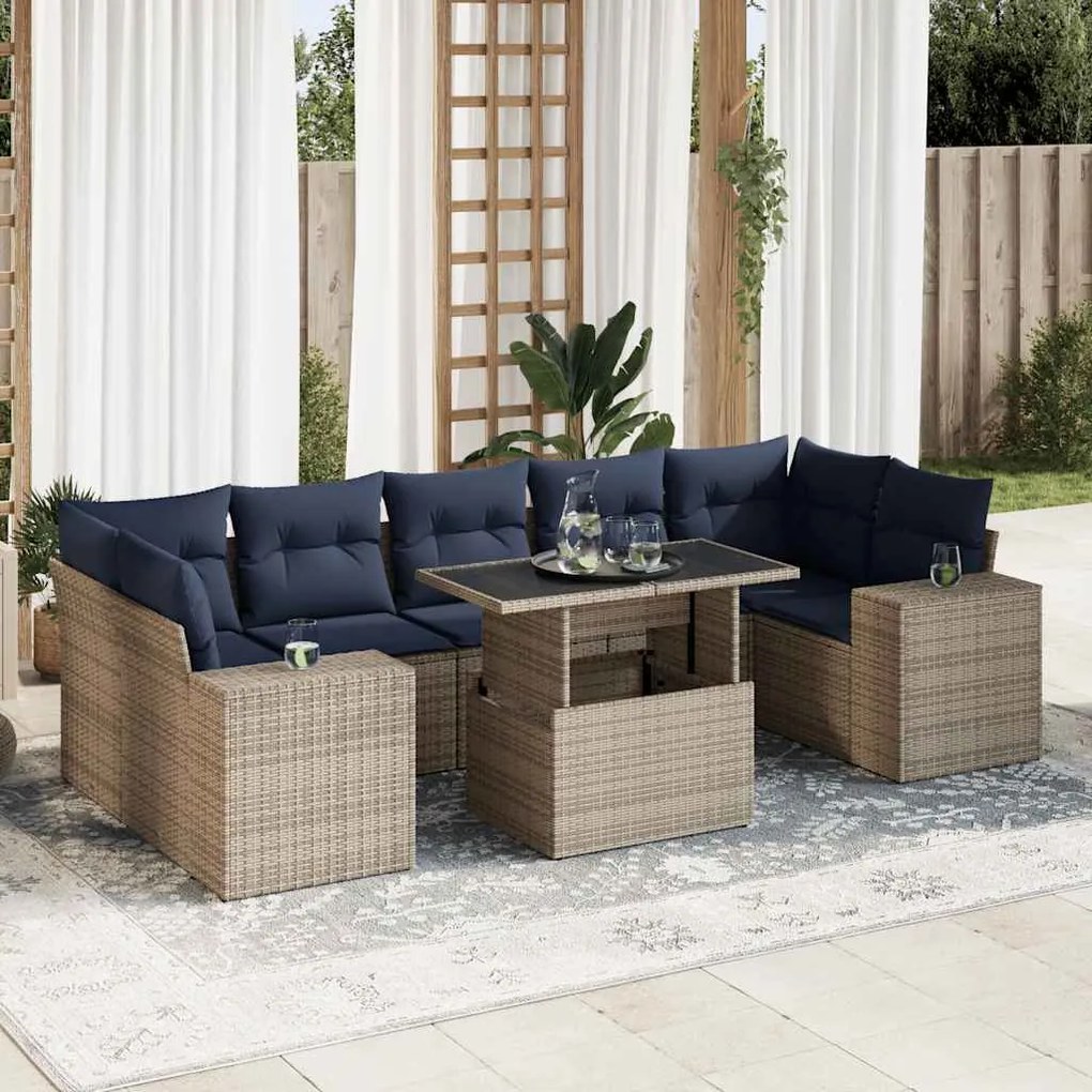 vidaXL 8 pcs conjunto sofás jardim almofadões vime PE/acácia cinzento