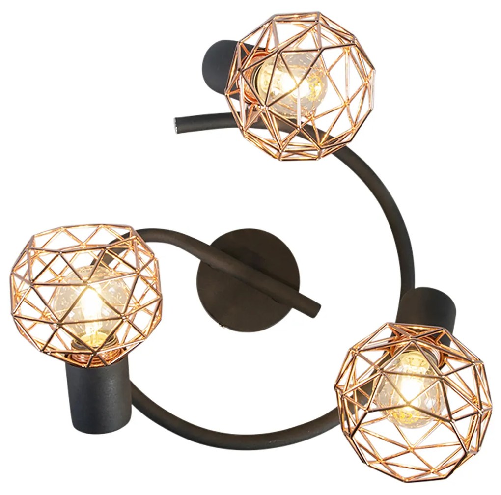 Spot moderno preto com cobre 3-light - Malha Design,Moderno