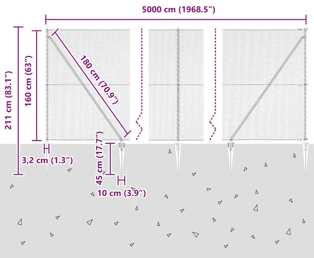 Cerca Hexagonal vidaXL Cinza 1.6x50 m Aço
