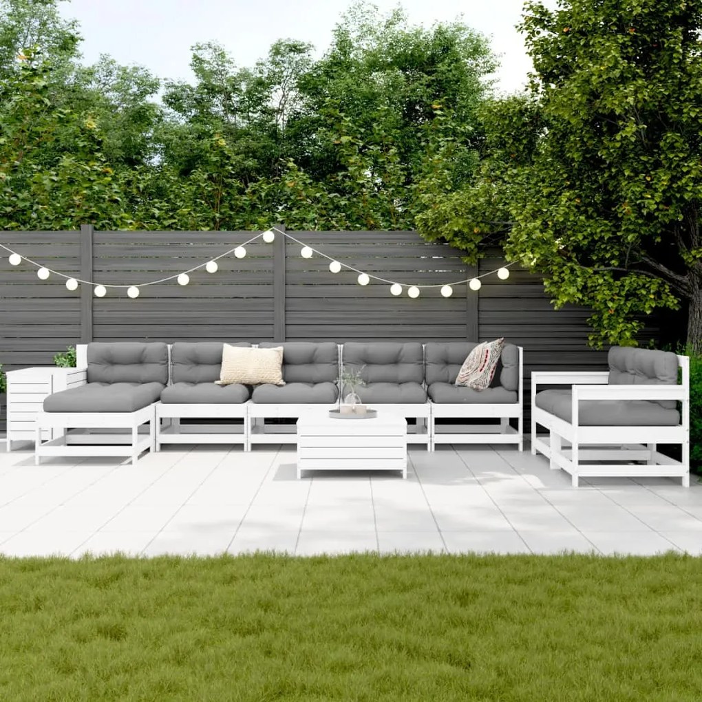 10 pcs conjunto sofás de jardim madeira de pinho maciço branco
