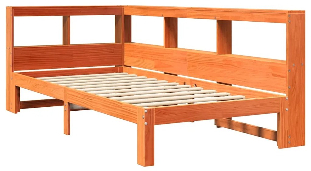 Cama com estante sem colchão 75x190cm pinho maciço castanho-mel
