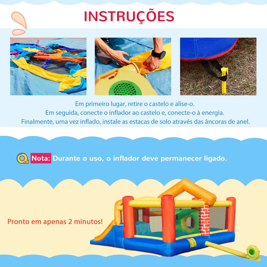 Castelo Insuflável com 2 Escorregas 2 Trampolins e Piscina para Crianç