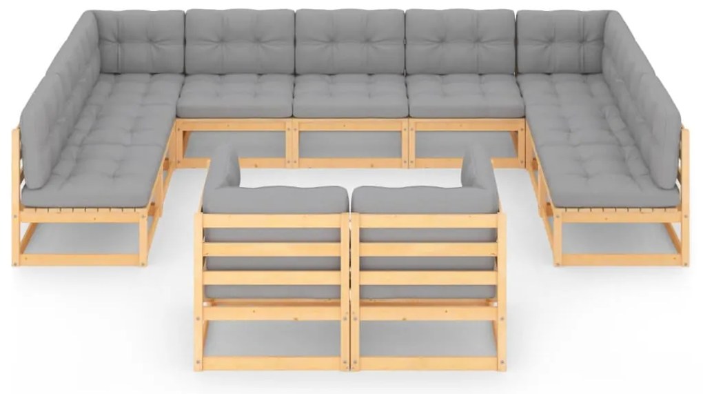 11 pcs conjunto lounge de jardim c/ almofadões pinho maciço