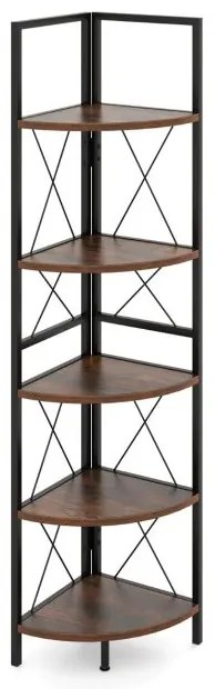 Prateleira de canto com 5 níveis, estante de madeira com 160 cm de altura e estrutura de metal, carvalho cinza