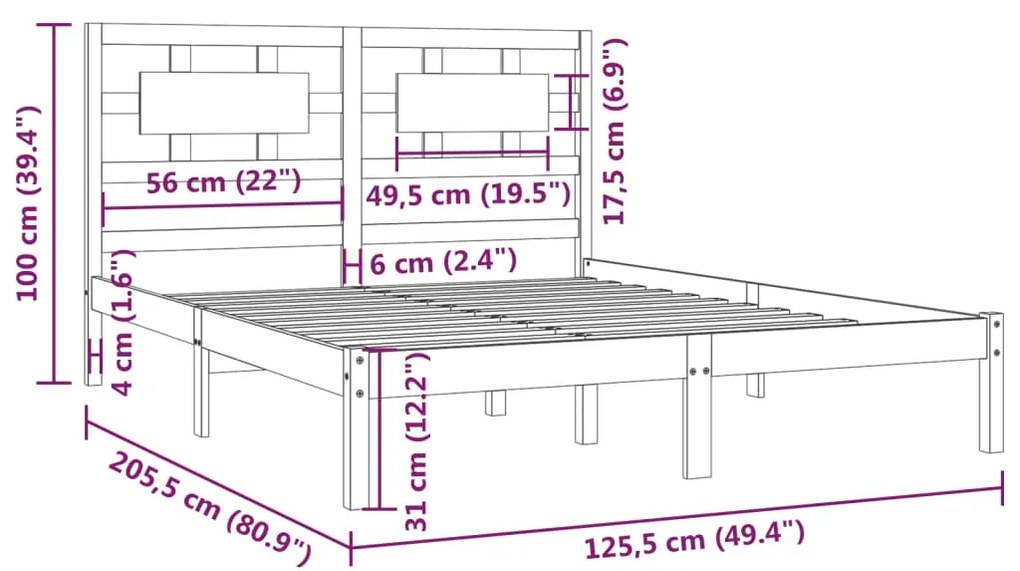 Estrutura de cama 120x200 cm madeira de pinho maciça cinzento