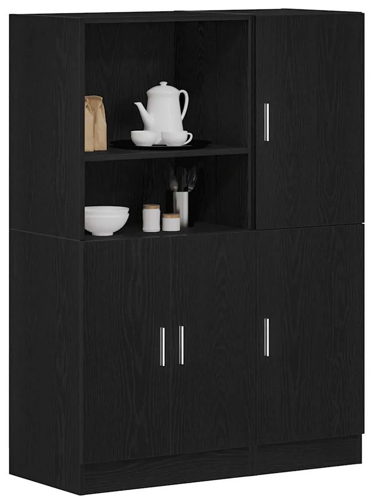 2 pcs armário de cozinha conjunto derivados de madeira preto