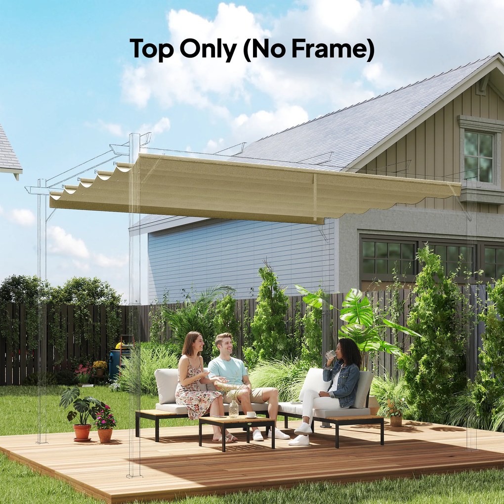Teto de Pérgola 3,5x2,6 m Teto de Substituição Retrátil para Estrutura de Pérgola de 4x3 m (NÃO Incluida) com 10 Orifícios de Drenagem Bege