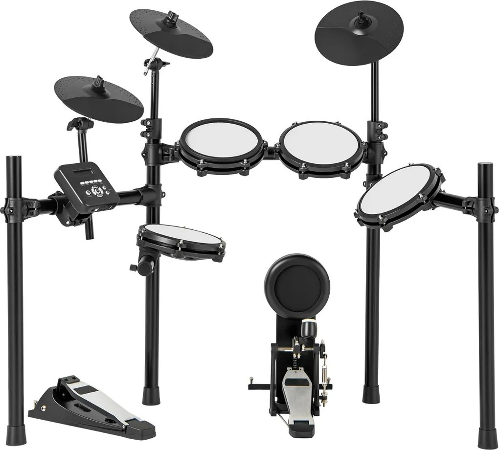 Conjunto de bateria elétrica Kit de bateria dobrável com almofadas de malha de 21 cm Pratos de 245 cm 225 sons e 30 demos Preto