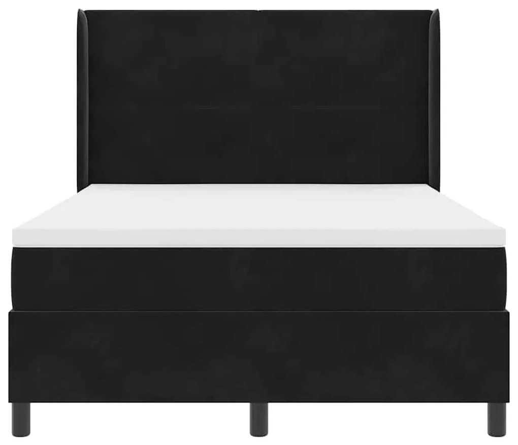 Cama Box Spring com Colchão &amp; LED Preto 140x190 cm Veludo