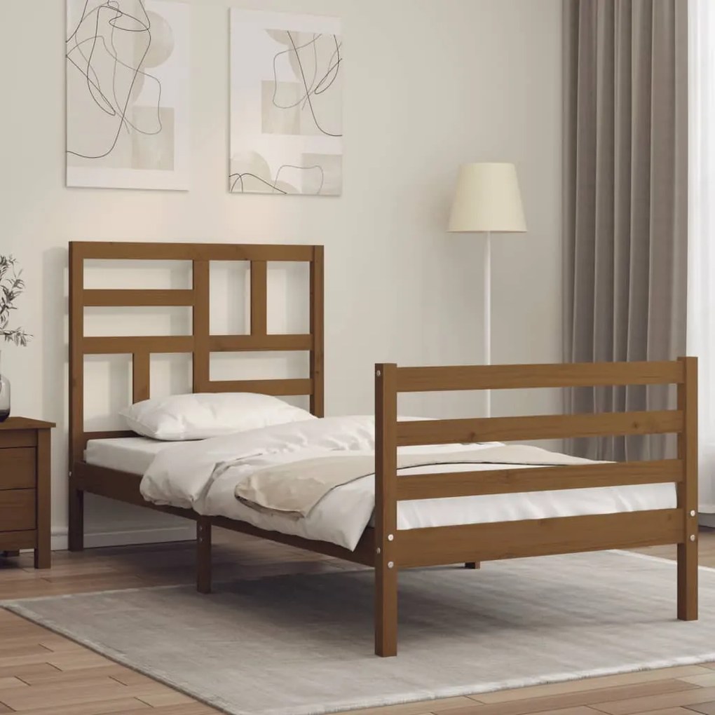 vidaXL Estrutura cama cabeceira 90x200 cm madeira maciça castanho-mel