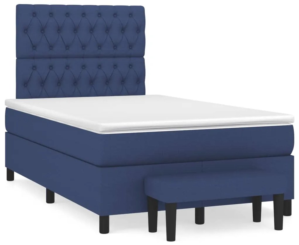 Cama boxspring com colchão 120x190 cm tecido azul