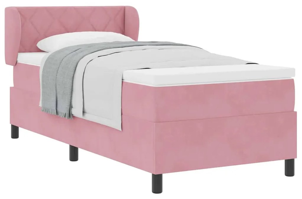 Cama Box Spring vidaXL com Colchão Rosa 90x200 cm Veludo