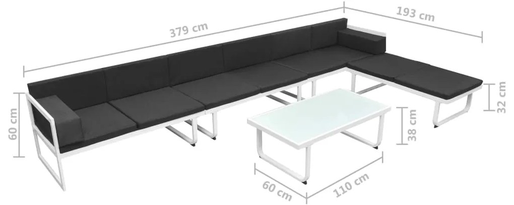 5 pcs conjunto lounge para jardim textilene e alumínio preto