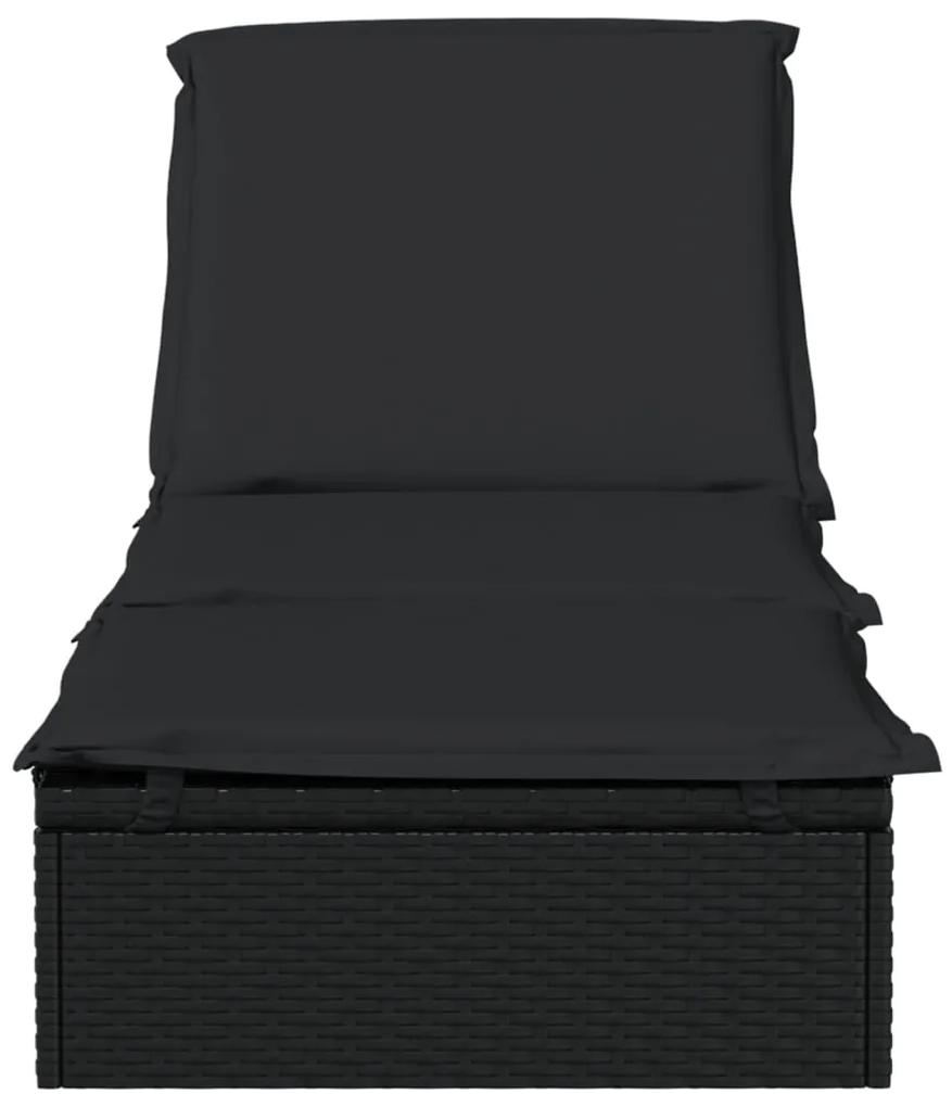 Espreguiçadeira com almofadão 201x55x62 cm vime PE preto
