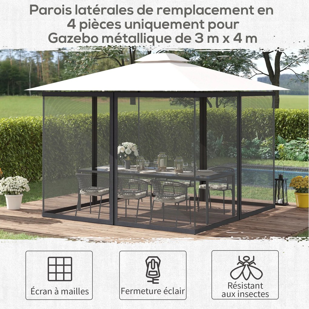 Redes mosquiteiras para tenda ou pavilhão de jardim 3 x 4 m (TENDA NÃO INCLUIDA)- conjunto de 4 redes mosquiteiras com fecho de correr + ganchos de fi