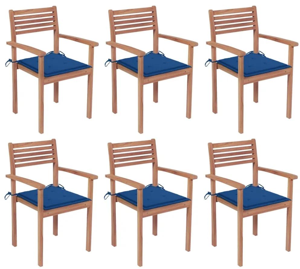 3072582 vidaXL Cadeiras de jardim empilháveis c/ almofadões 6 pcs teca maciça