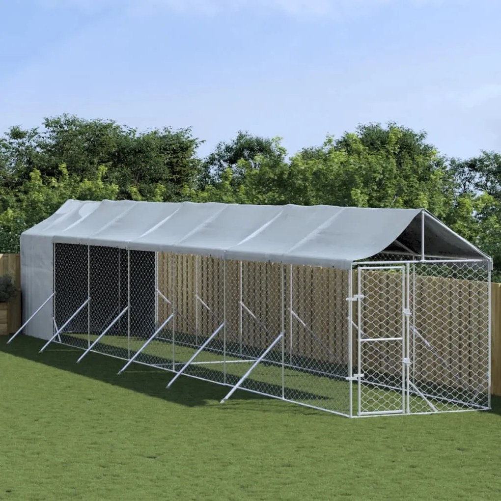 vidaXL Canil de exterior com teto 2x14x2,5 m aço galvanizado prateado