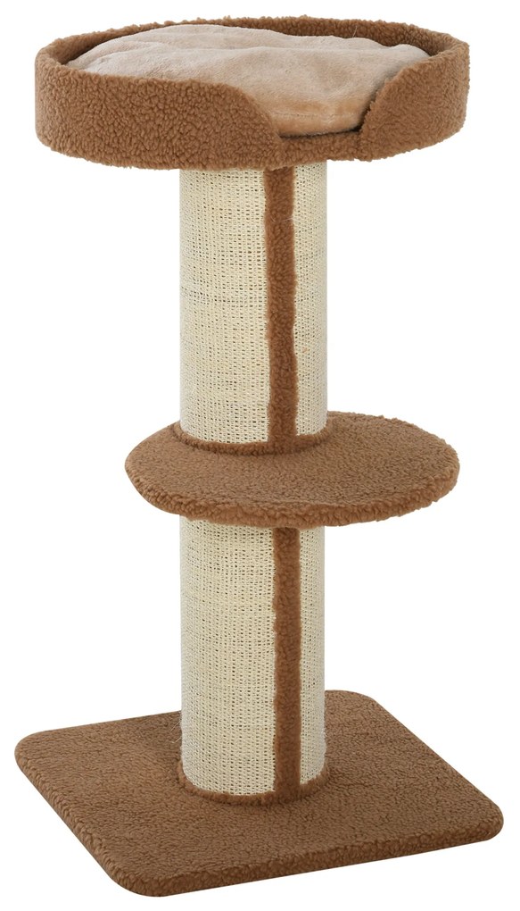PawHut Arranhador para Gatos Altura 91 cm de 3 Níveis com Ninho Plataforma e Poste de Sisal 45x45x91 cm Marrom Claro