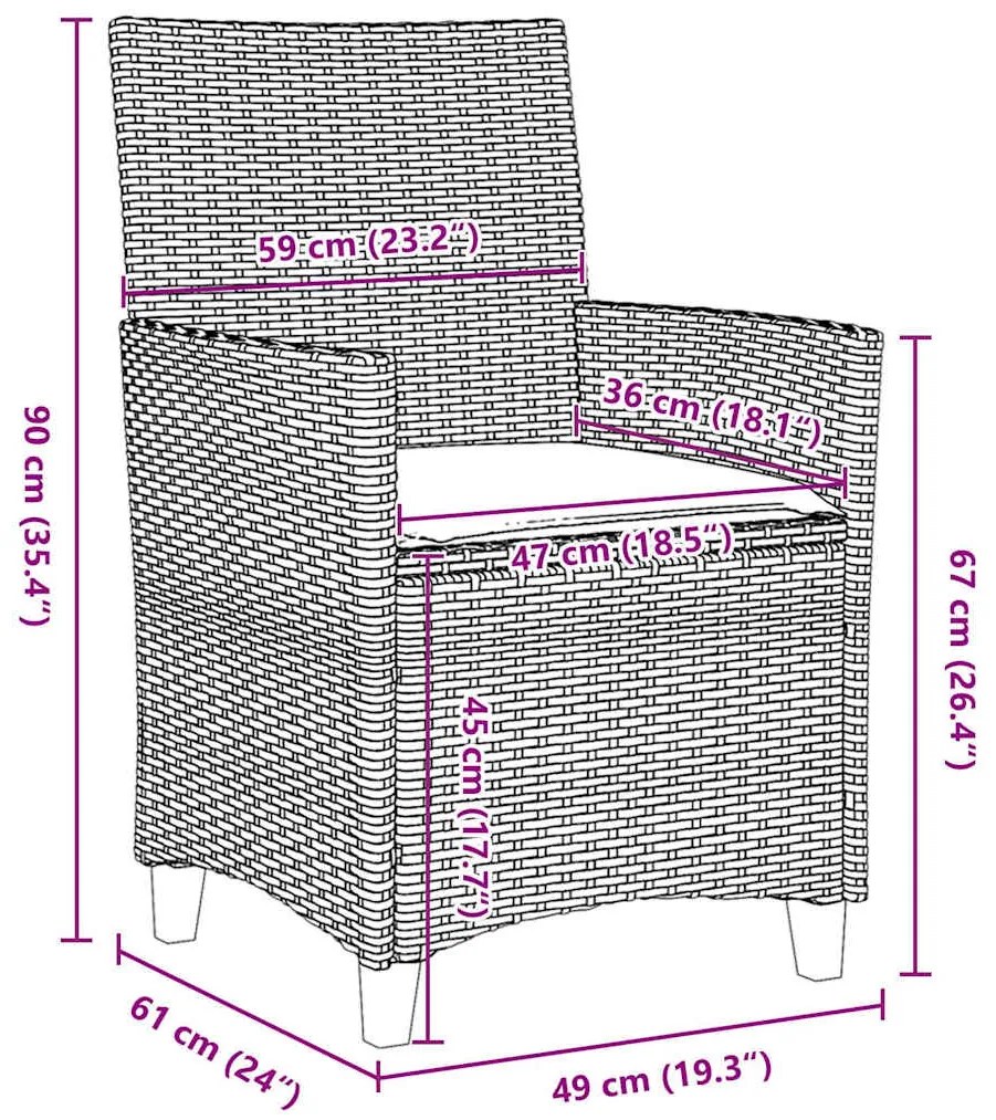 Conjunto de jantar de jardim com 3 peças e almofadas em rattan sintéti