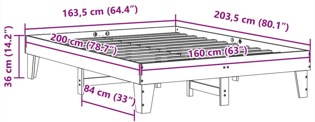 Cama sem colchão 160x200 cm madeira de pinho maciça branco