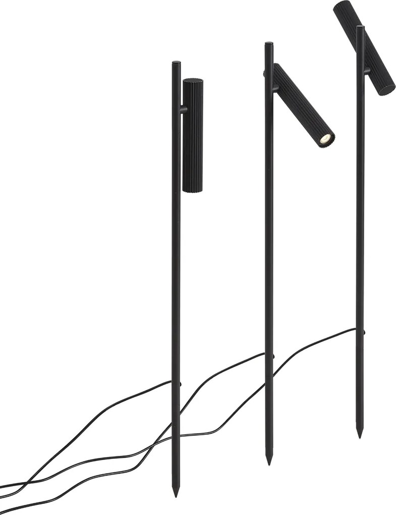 Conjunto de 3 projetores de espigão pretos incluindo LED IP44 - Garly Ribble