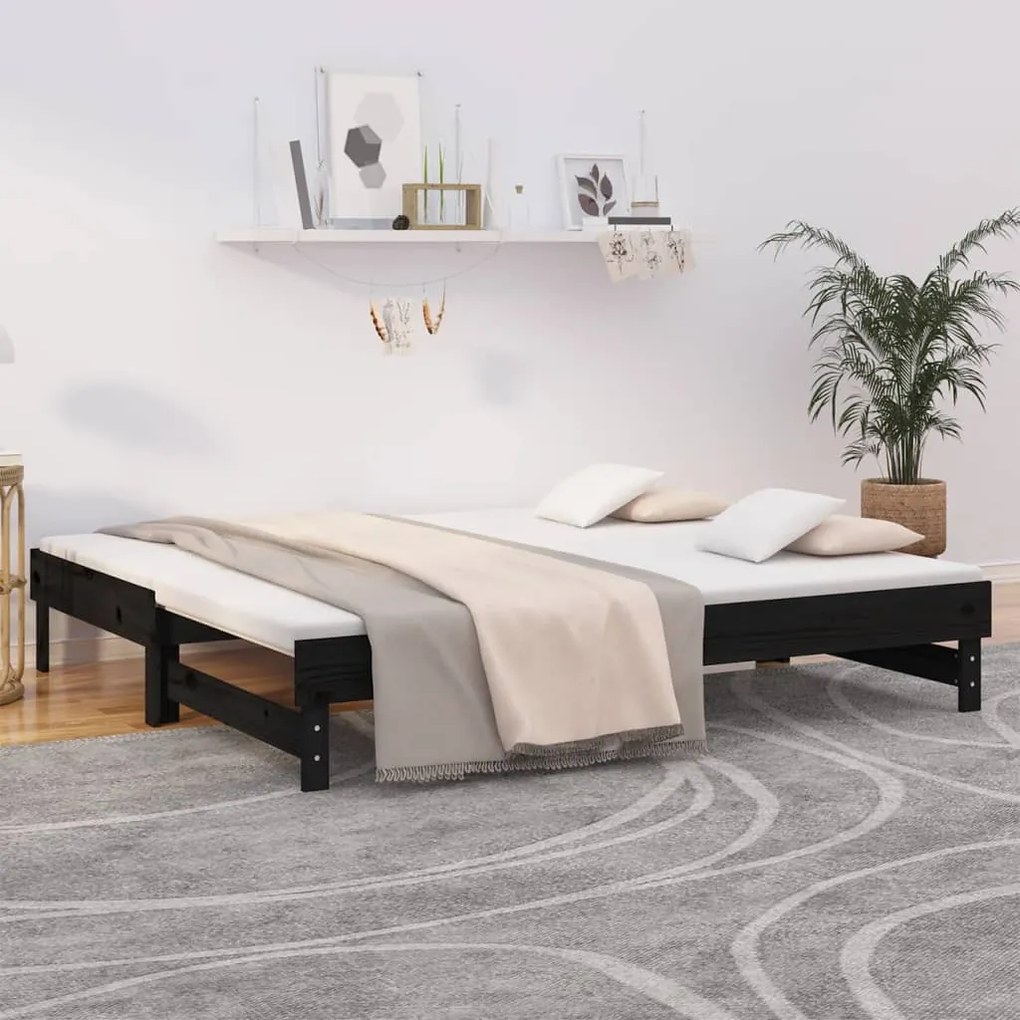 vidaXL Estrutura sofá-cama de puxar 2x(90x190) cm pinho maciço preto
