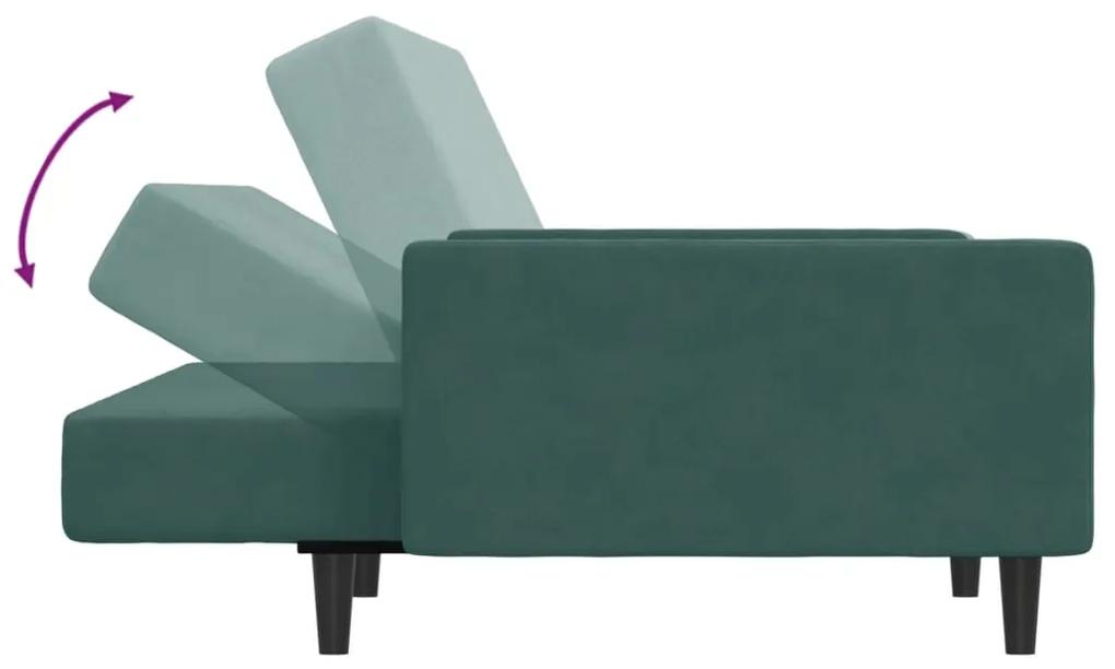 Sofá-cama 2 lugares c/ apoio de pés veludo verde-escuro