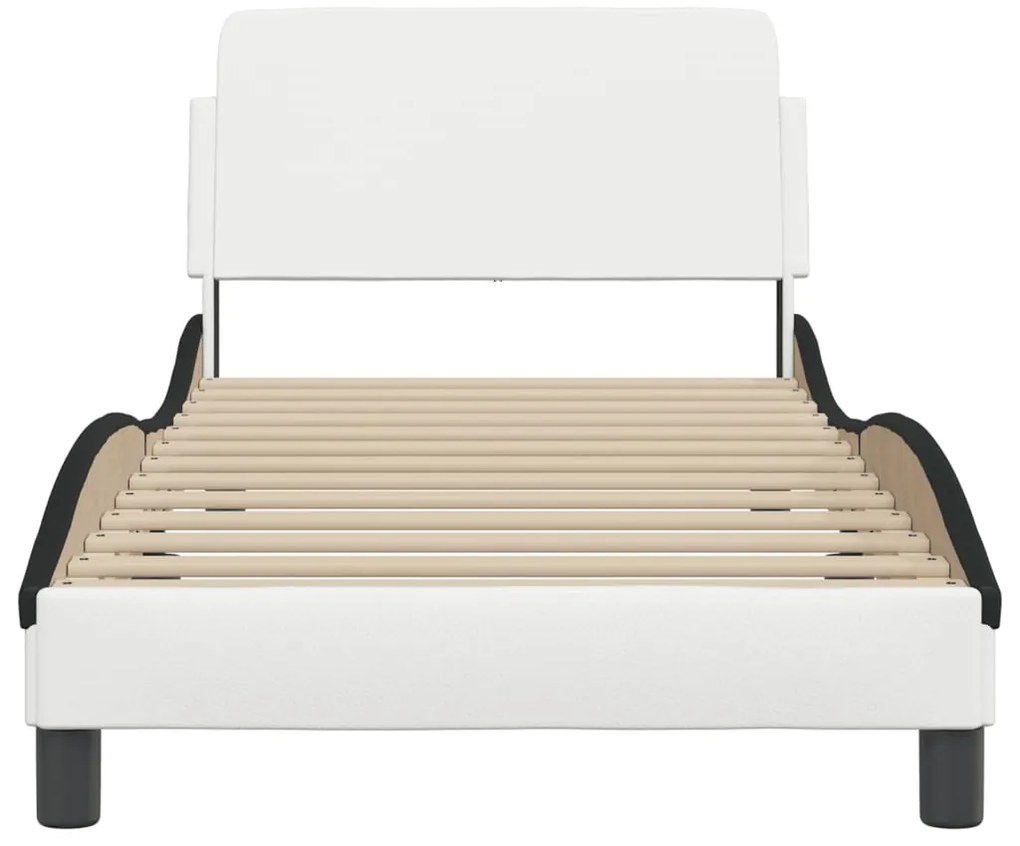 Estrutura cama c/ cabeceira couro artificial branco e preto