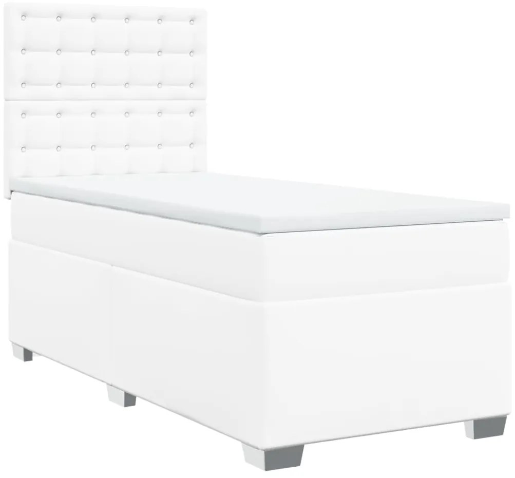Cama com molas/colchão 90x200 cm couro artificial branco