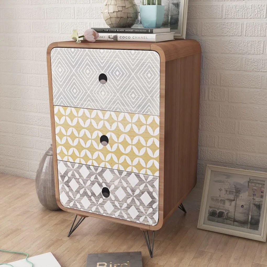vidaXL Mesa de apoio com 3 gavetas, castanho