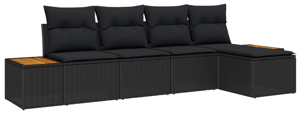 vidaXL Conjunto de Sofá de Jardim 5 pcs Preto Rattan Sintético