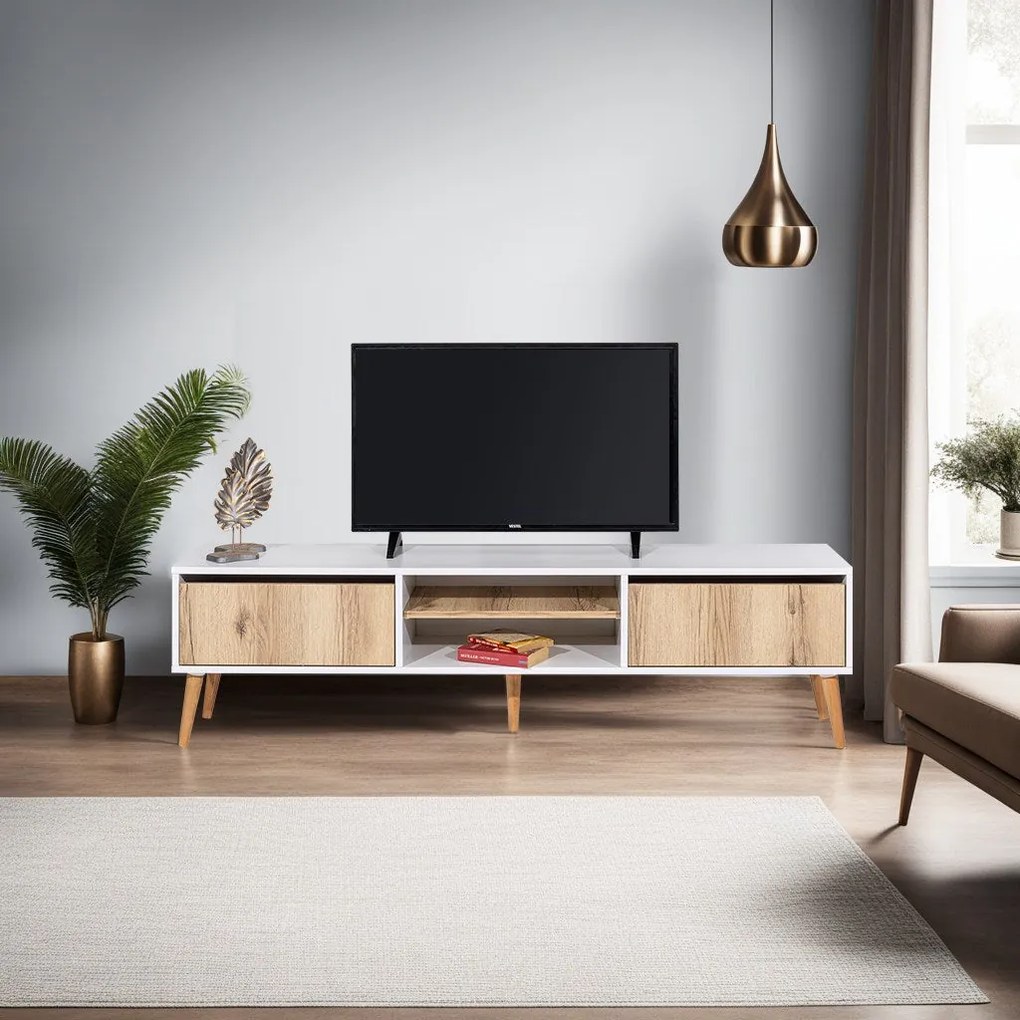 Móvel TV Kraf – Branco Felt – 180 x 50 x 40 cm