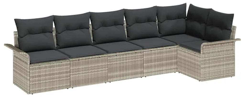 Conjunto de Sofá de Jardim de 6 Peças com Almofadas Cinzento Claro Vim