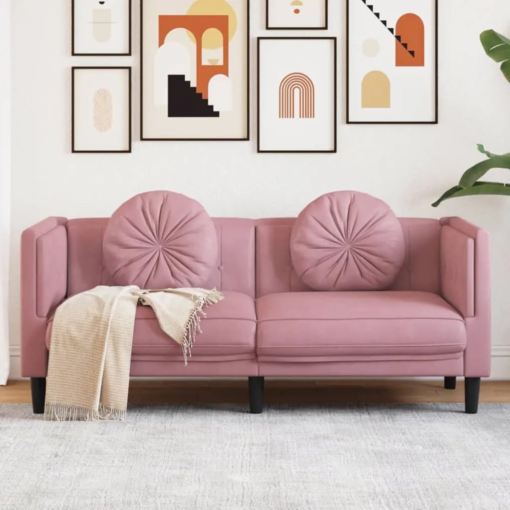 vidaXL Sofá com almofadões 2 lugares veludo rosa