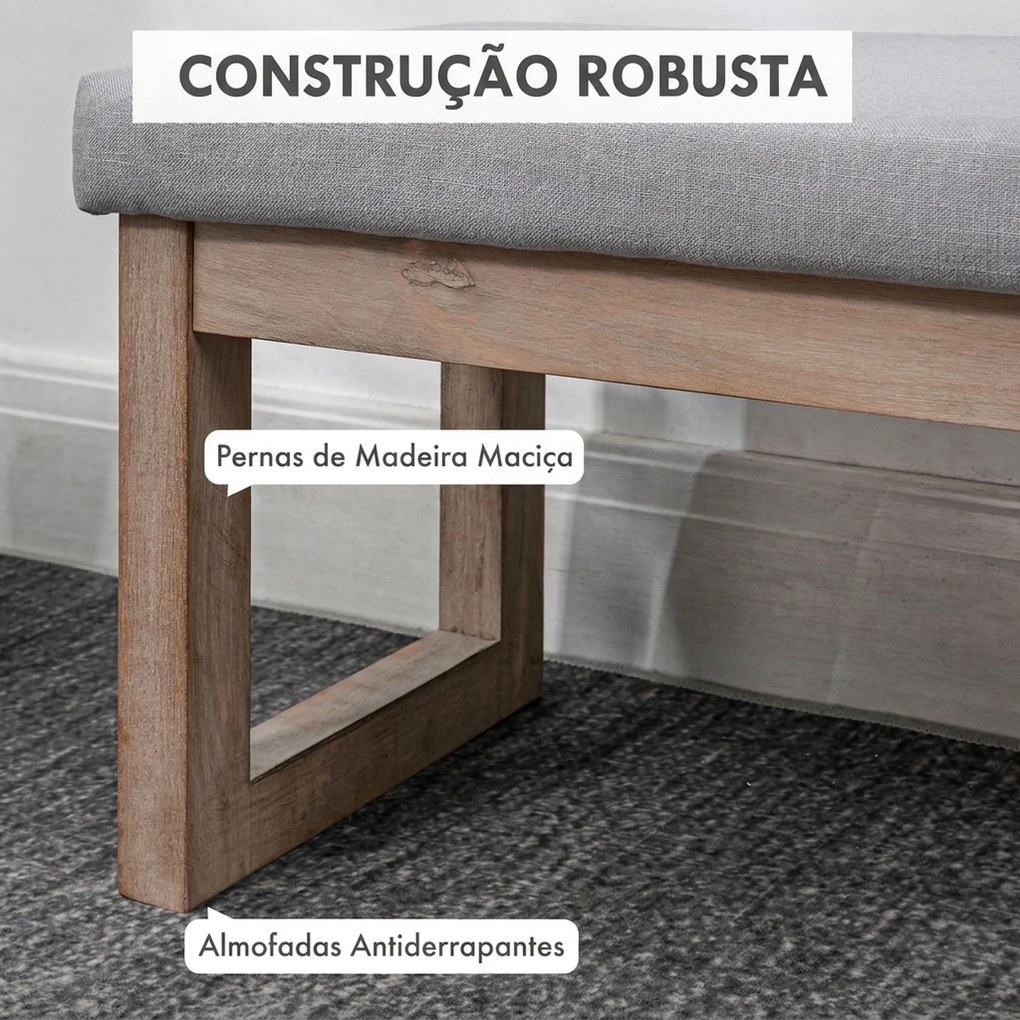 Pousa-pés para Sala de Estar, Banco Baixo Estofado em Linho Sintético com Estrutura de Madeira, Cinzento