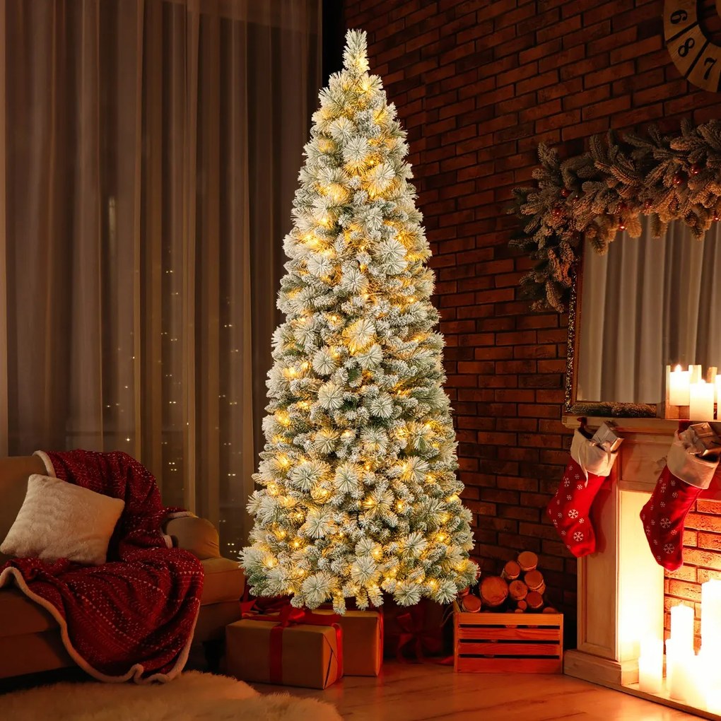 Árvore de Natal artificial de 210 cm com agulhas de pinheiro, 680 pontas de ramos, 200 luzes LED brancas quentes e secção verde