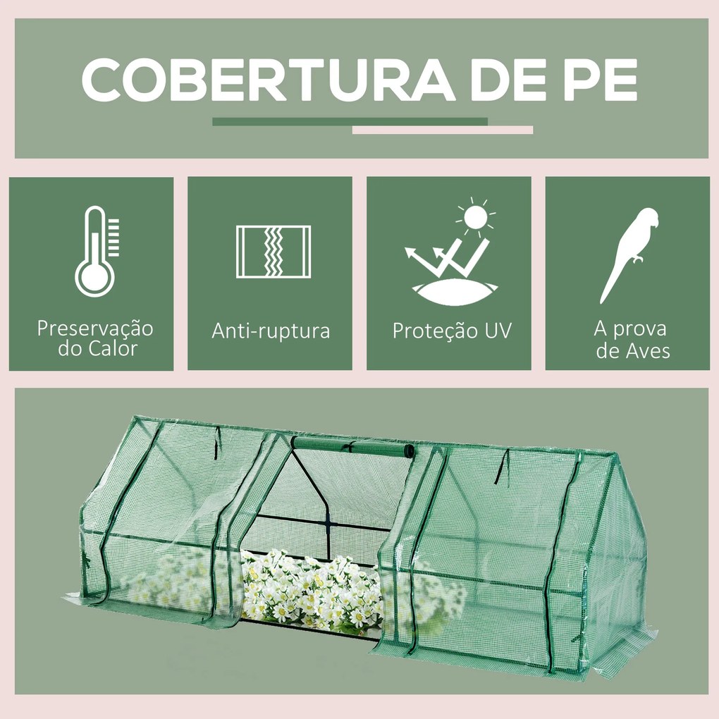 Estufa de Jardim Terraço 270x90x90 cm Tipo Casa Tubo de Aço com 3 Jane