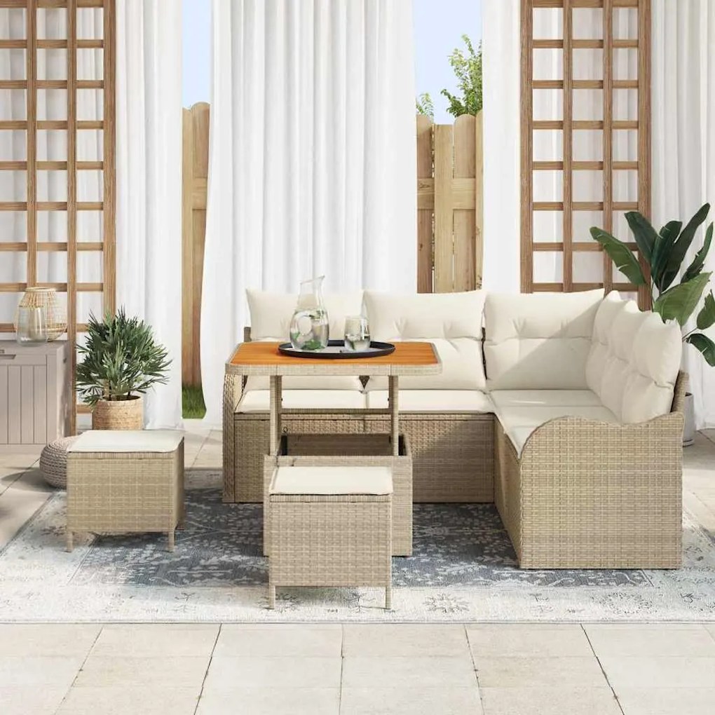 Conjunto de Sofá de Jardim de 8 Peças com Almofadas Beiges em Poliratt