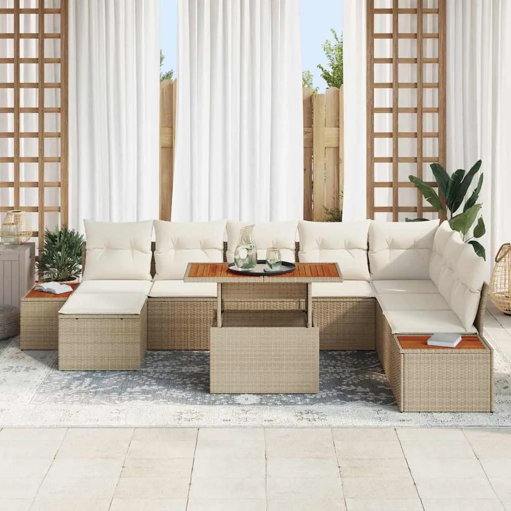 Conjunto de Jantar de Jardim 9 Peças com Almofadas Bege em Rattan Sint