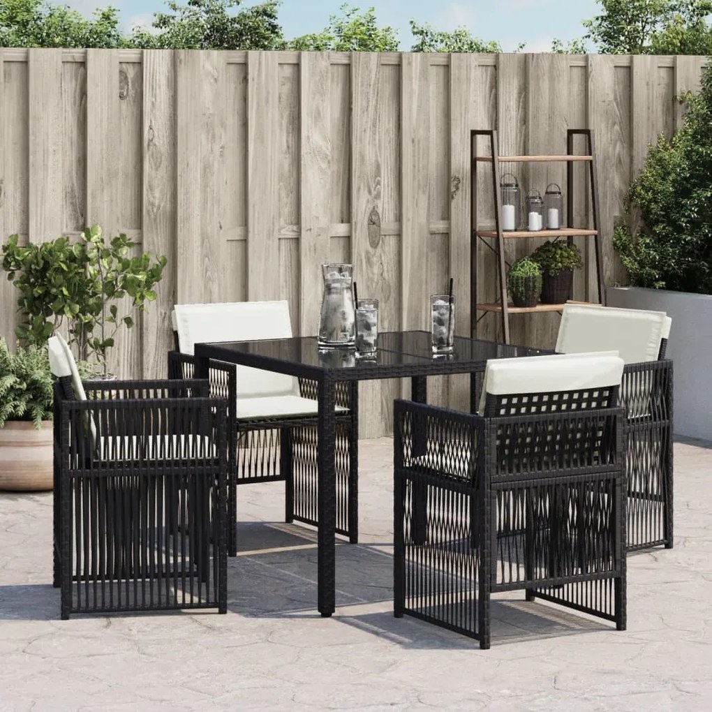 Cadeiras de jardim com almofadões 4 pcs vime PE preto