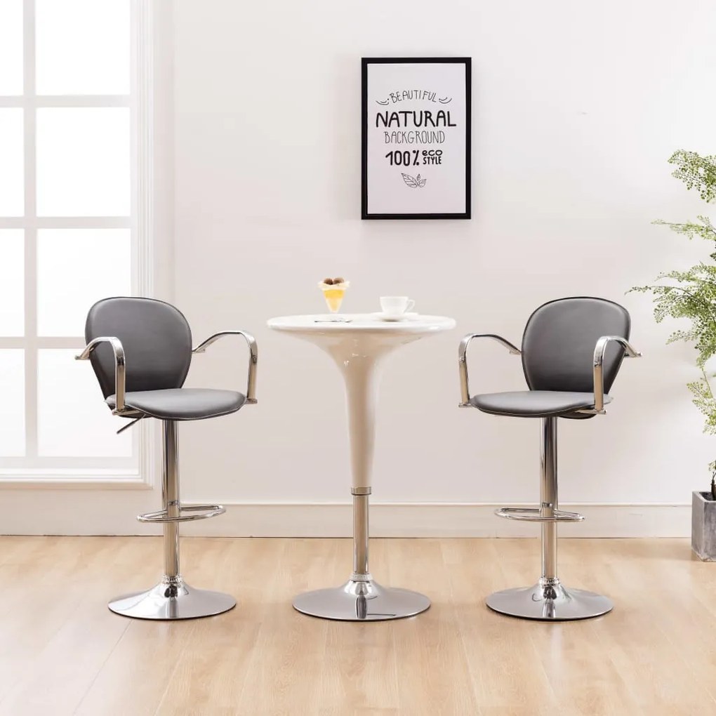 vidaXL Bancos de bar c/ apoios braços 2 pcs couro artificial cinzento
