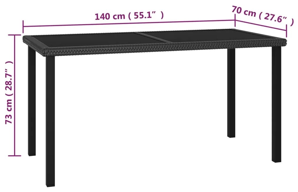 7 pcs conjunto de jantar para jardim vime PE preto