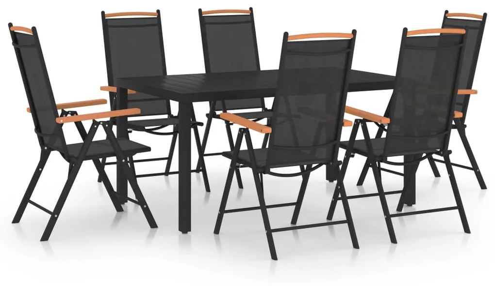 vidaXL 7 pcs conjunto de jantar para jardim alumínio preto